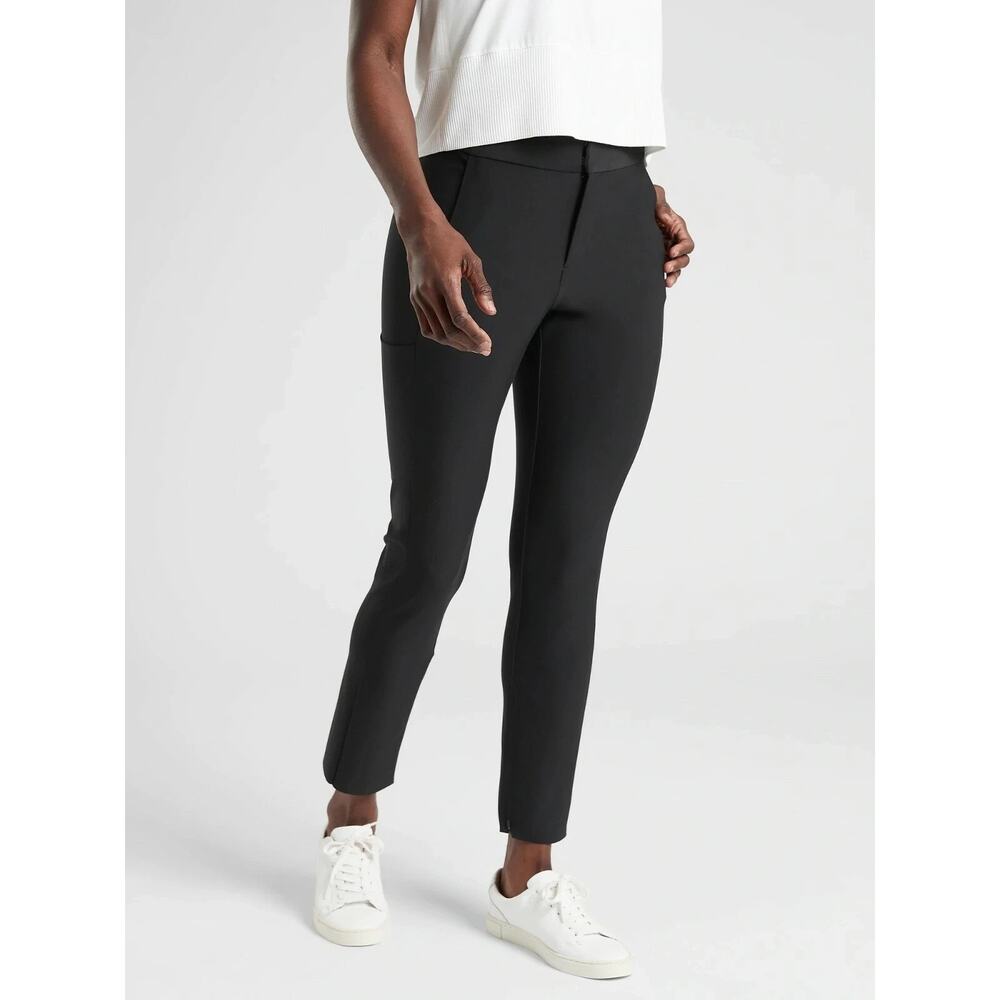Athleta Stellar Trouser Pant Black High Rise Ankle Zip Pockets size 2